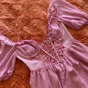 NWOT For Love & Lemons Fan Puff Sleeve Pink Floral Dress